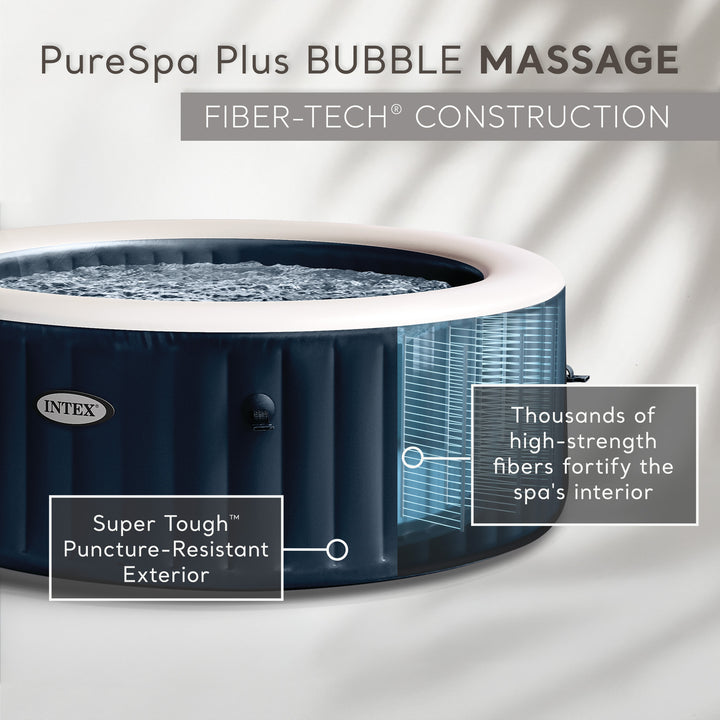 Intex PureSpa Plus 6 Person Inflatable Round Hot Tub Set with 170 AirJets, Blue