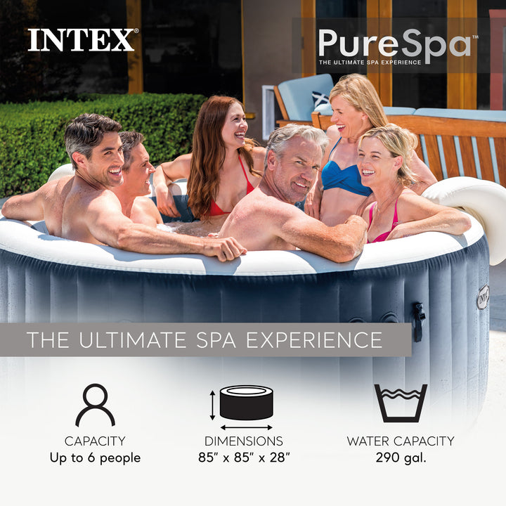 Intex PureSpa Plus 6 Person Inflatable Round Hot Tub Set with 170 AirJets, Blue