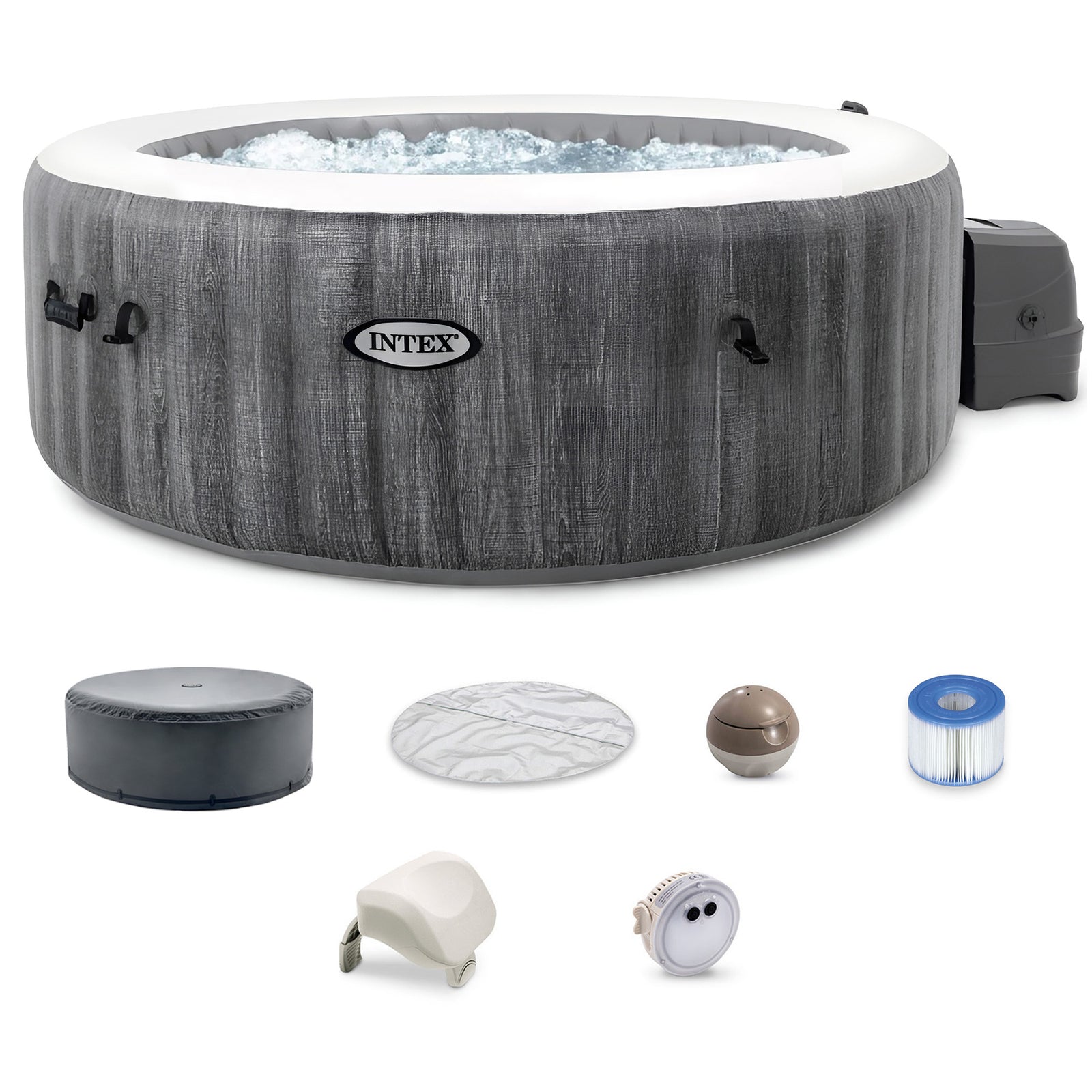 Intex 28439EP PureSpa Plus Greywood Inflatable Bubble Jet Spa, 77x28"(For Parts) - VMInnovations