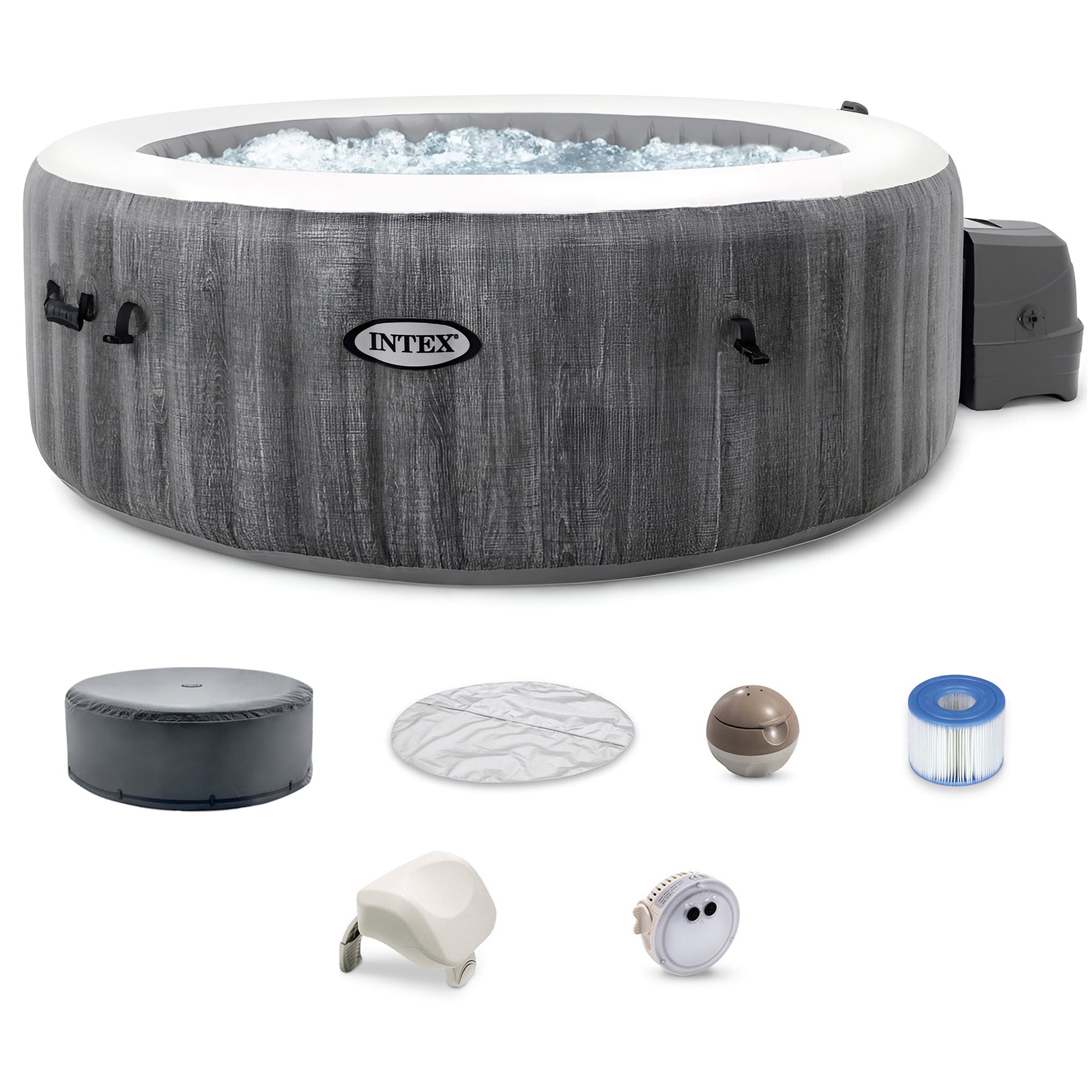 Intex 28439EP PureSpa Plus Greywood Inflatable Hot Tub Bubble Jet Spa (Open Box)