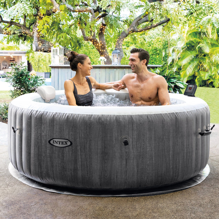 Intex PureSpa Greywood Inflatable Hot Tub Bubble Jet Spa w/ Spa Tray Accessory