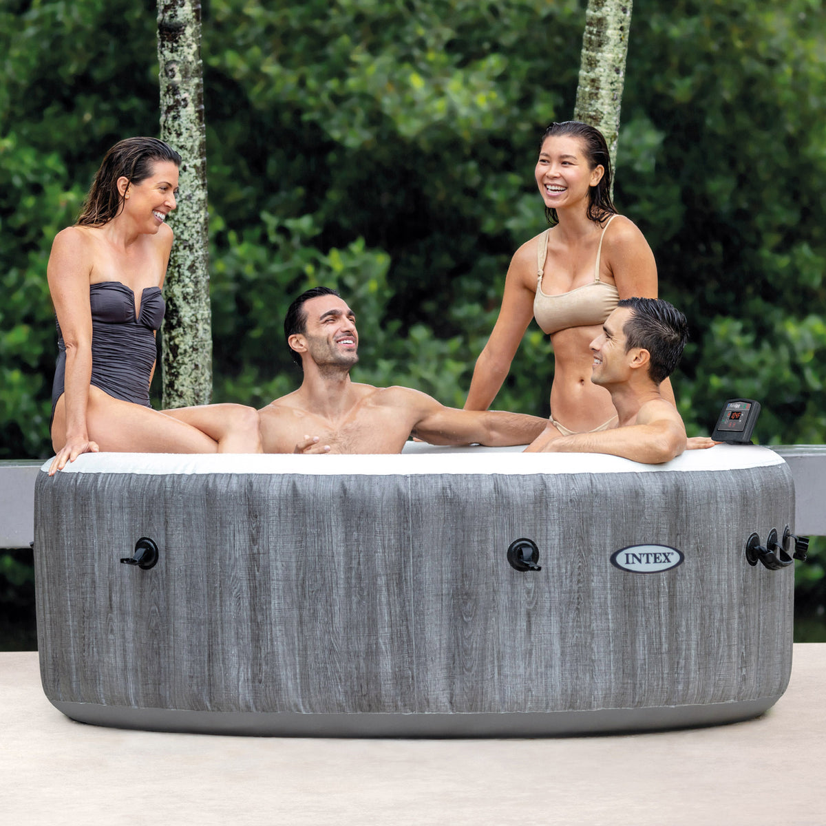 Intex PureSpa Plus Greywood Inflatable Bubble Jet Spa Hot Tub with Deluxe Bundle