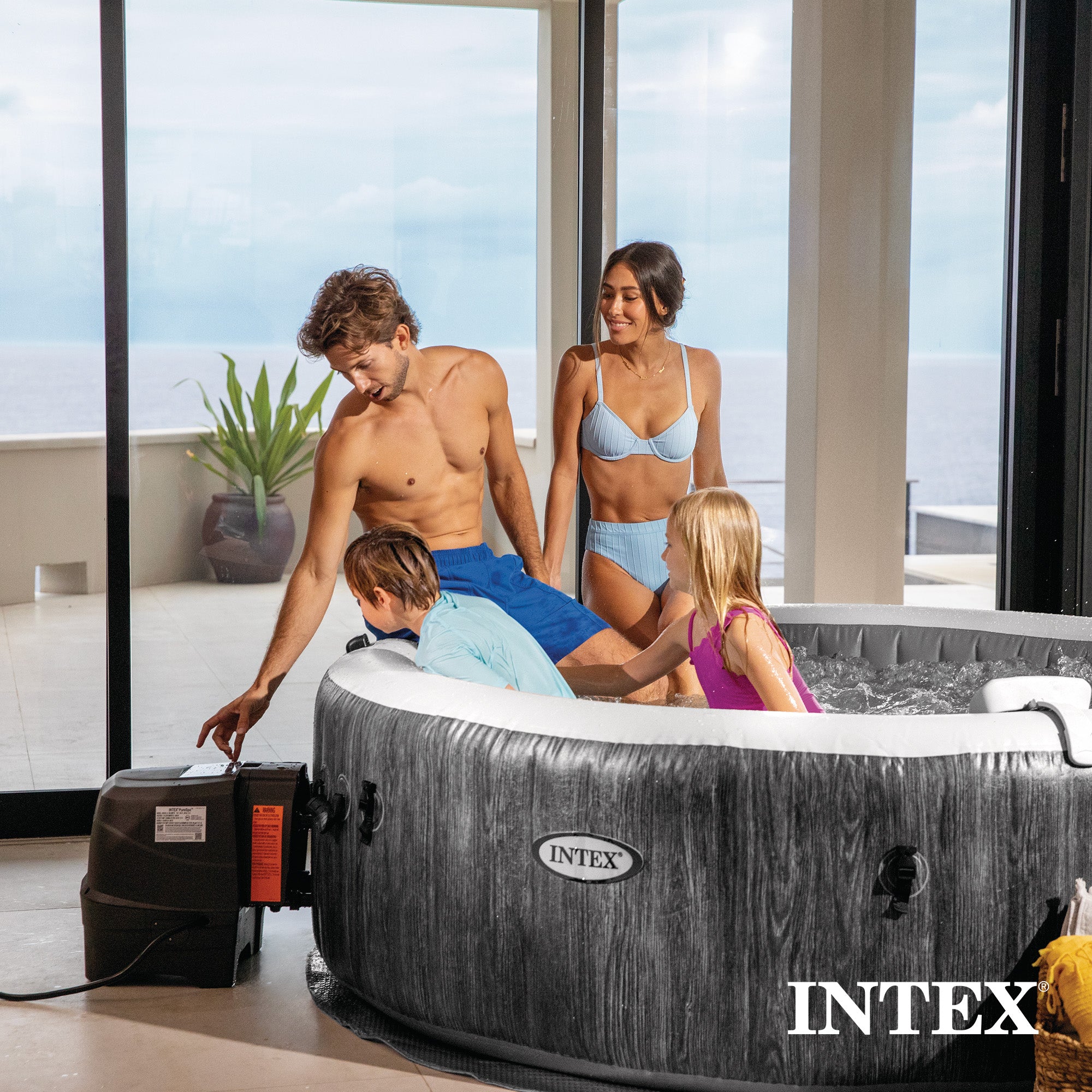 Intex 28441EP PureSpa Plus Greywood Inflatable Hot Tub Spa, 85x28" (Open Box)