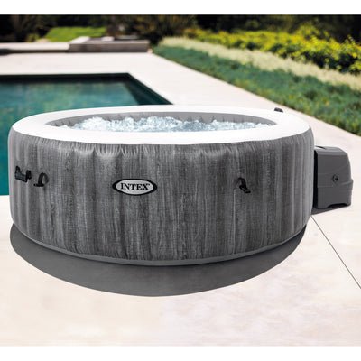 Intex 28439EP PureSpa Plus Greywood Inflatable Hot Tub Bubble Jet Spa, 77 x 28" + Intex 28523E Round PureSpa Energy Efficient Spa Hot Tub Replacement Cover, Tan - VMInnovations