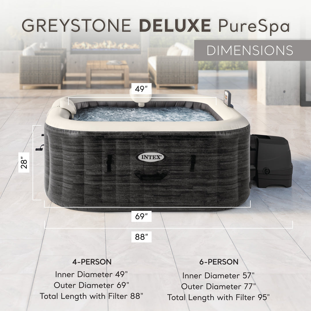 Intex 28449EP PureSpa Plus Greystone Inflatable Square Hot Tub Spa, 83 x 28"
