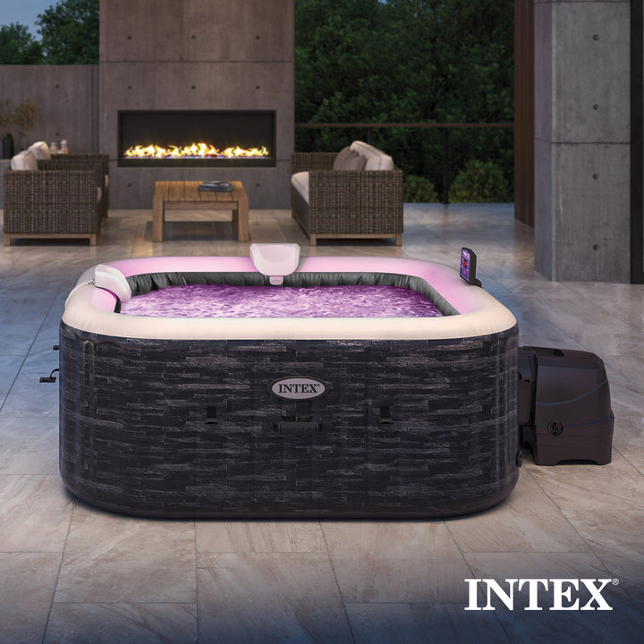 Intex 28449EP PureSpa Plus Greystone Inflatable Square Hot Tub Spa, 83 x 28"