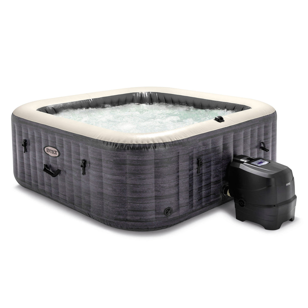 Intex PureSpa Plus Greystone 6 Person Inflatable Square Hot Tub w/ 170 AirJets