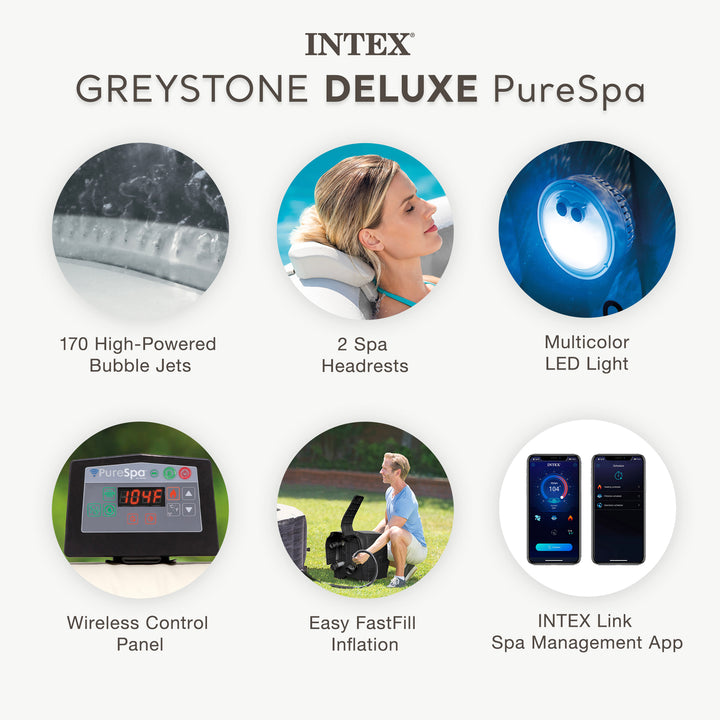 Intex PureSpa Plus 6 Person Inflatable Hot Tub w/ 170 AirJets, Greystone(USED)