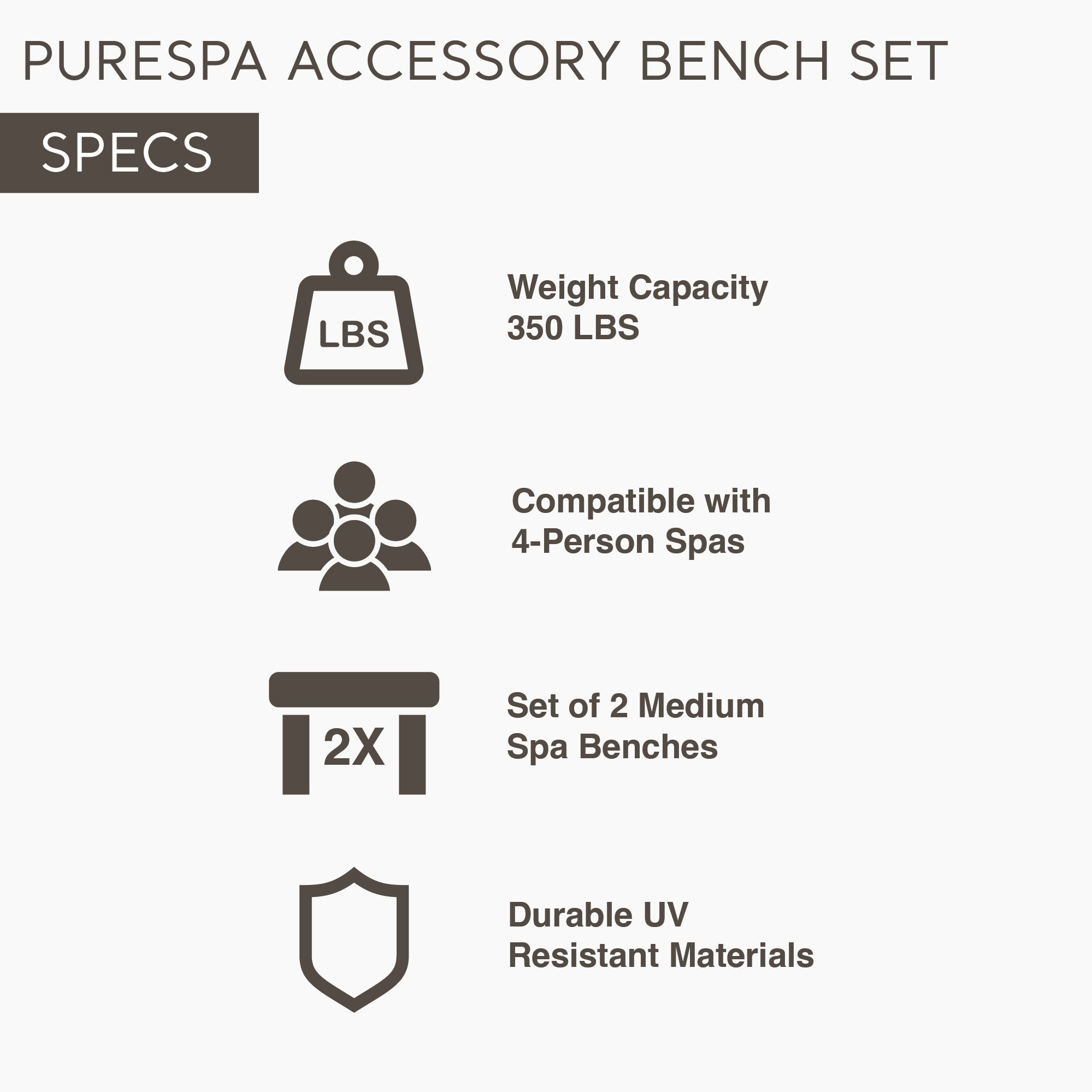 2 Medium PureSpa Accessories Benches, Compatible w/ 4 Person Spas (Used) - VMInnovations