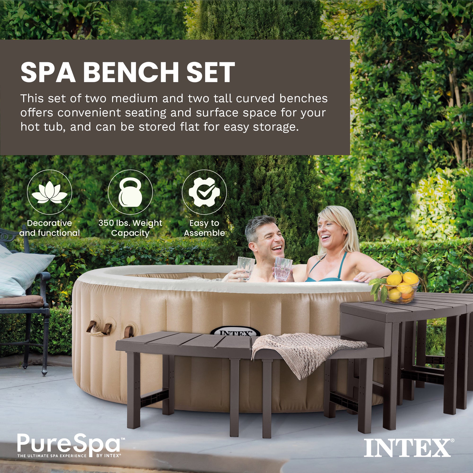 Intex 28514E 2 Medium PureSpa Benches, Compatible w/ 4 Person Spas (Used)