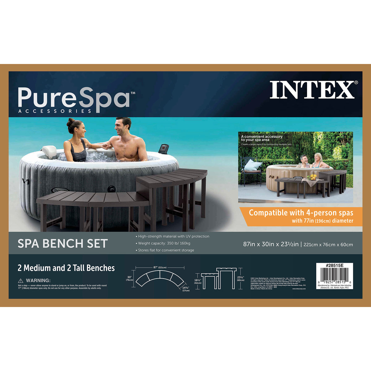 Intex PureSpa Plus Inflatable Hot Tub + Intex PureSpa Water Bench Seats (4 Pack)