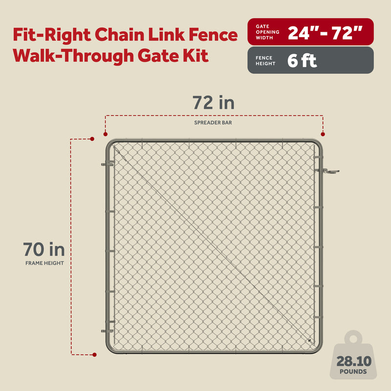 Adjust-A-Gate Fit-Right Chain Link Fence Walk-Through Gate Kit (24"-72"W x 6&