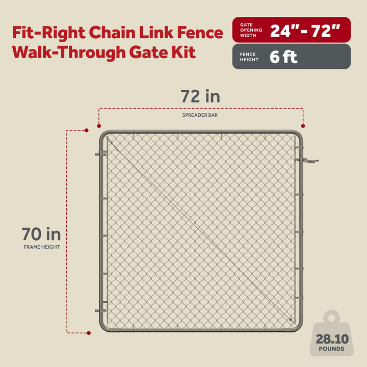 Adjust-A-Gate Fit-Right Chain Link Walk-Through Gate Kit,24"-72" x 6' (Open Box)