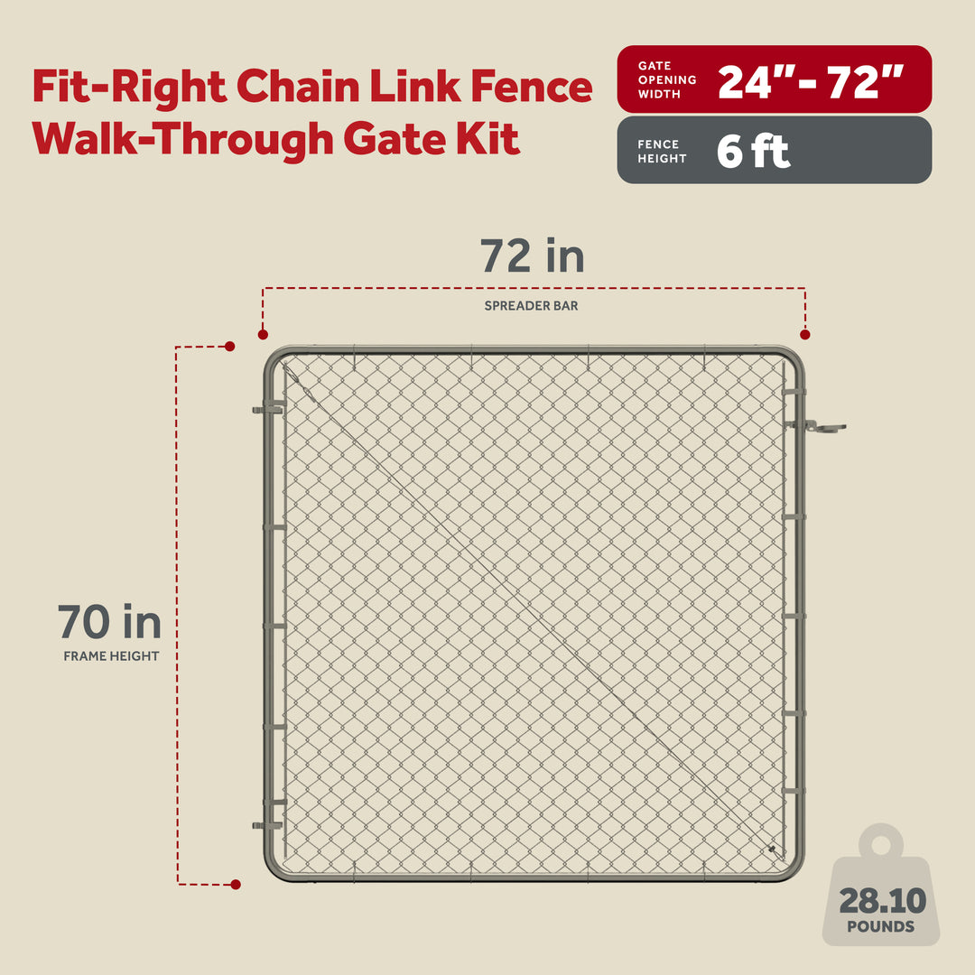 Adjust-A-Gate Fit-Right Chain Link Walk-Through Gate Kit,24"-72" x 6' (Open Box) - VMInnovations