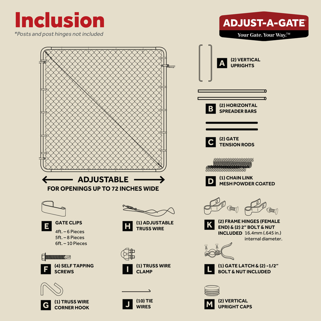 Adjust-A-Gate Fit-Right Chain Link Walk-Through Gate Kit,24"-72" x 6' (Open Box)