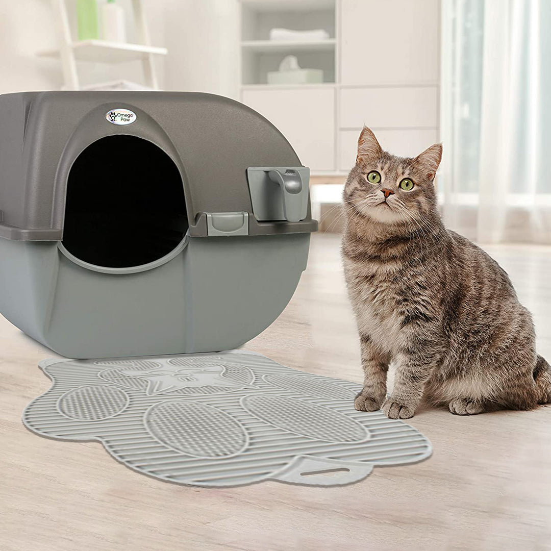 Omega Paw Paw Cleaning Litter Box Mat for Cats, Clean Floor and Carpet, Grey