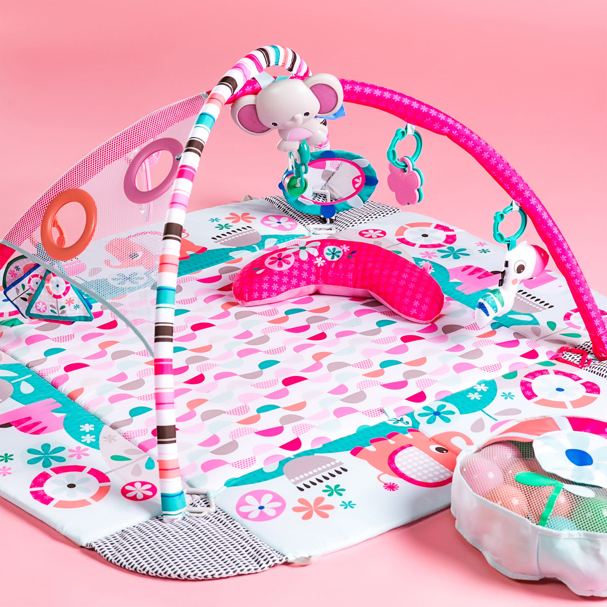 Bright Starts 5 in 1 Your Way Play Baby Activity Gym Ball Pit, Pink Pinwheel - VMInnovations