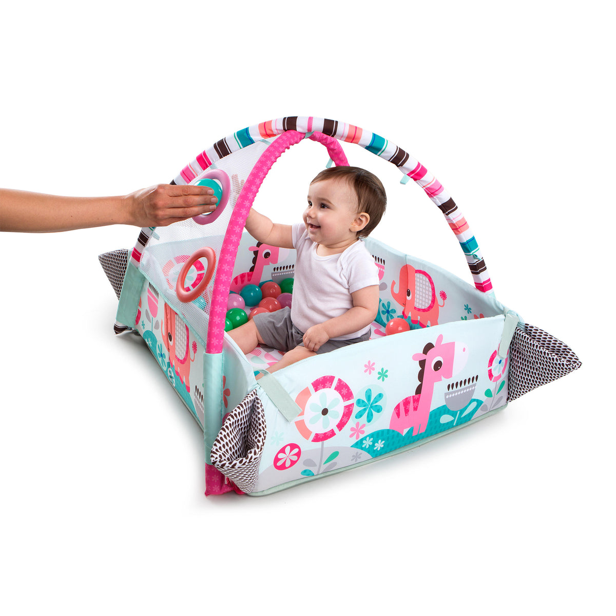 Bright Starts 5 in 1 Your Way Play Baby Activity Gym Ball Pit, Pink Pinwheel - VMInnovations