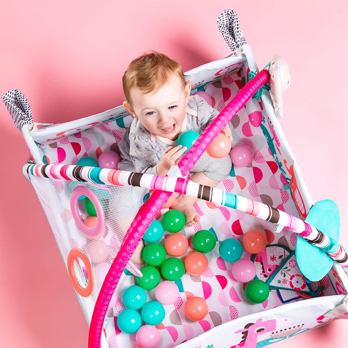 Bright Starts 5 in 1 Your Way Play Baby Activity Gym Ball Pit, Pink Pinwheel - VMInnovations