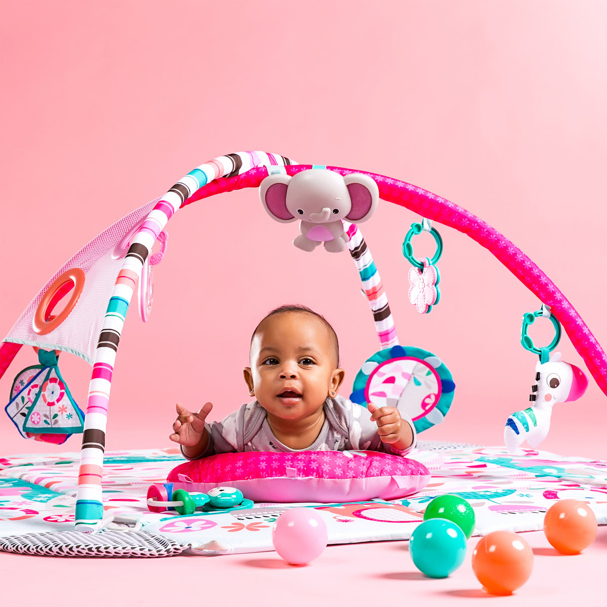 Bright Starts 5 in 1 Your Way Play Baby Activity Gym Ball Pit, Pink Pinwheel - VMInnovations