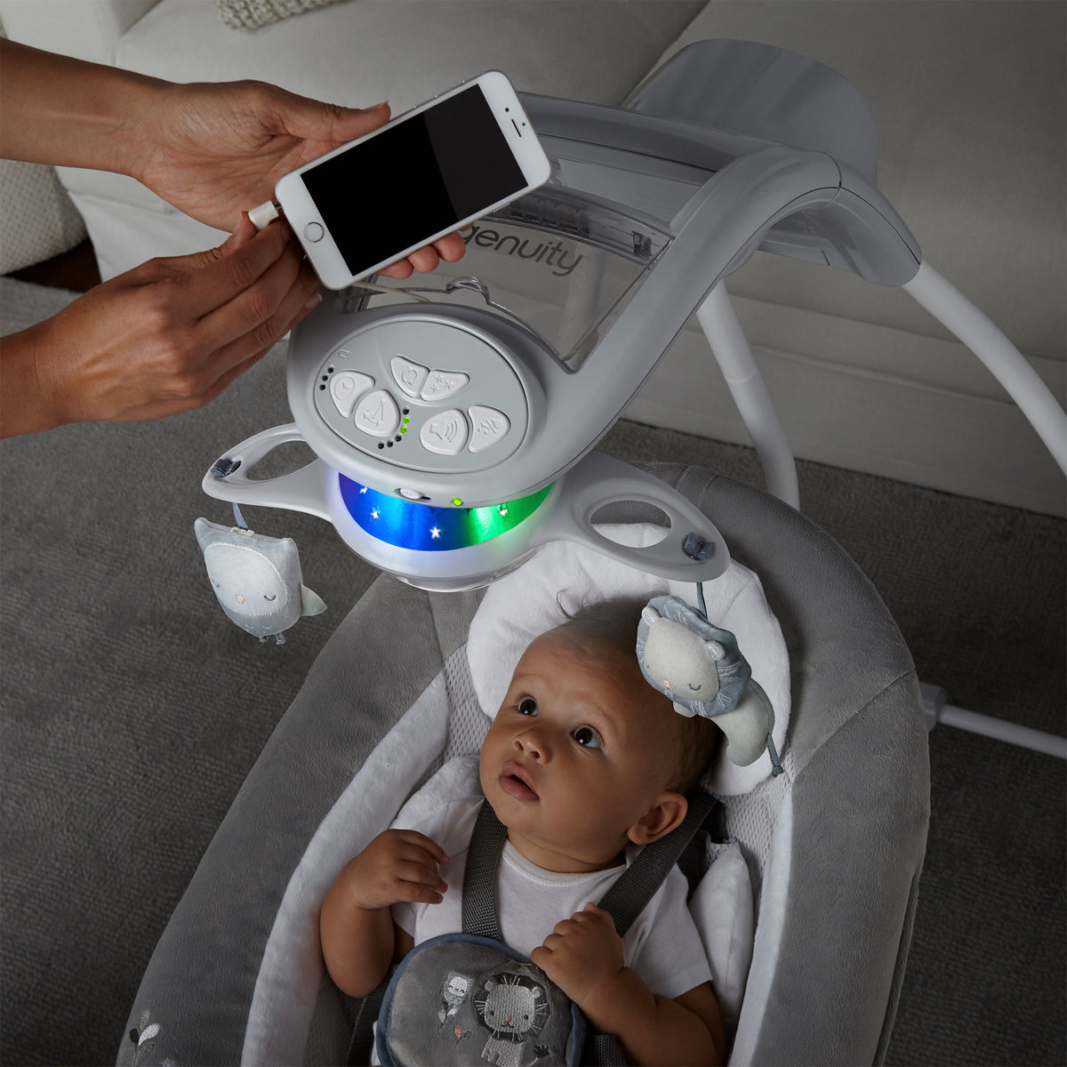 Ingenuity DreamComfort InLighten 6 Speed Baby Cradling Swing Music Chair, Braden - VMInnovations