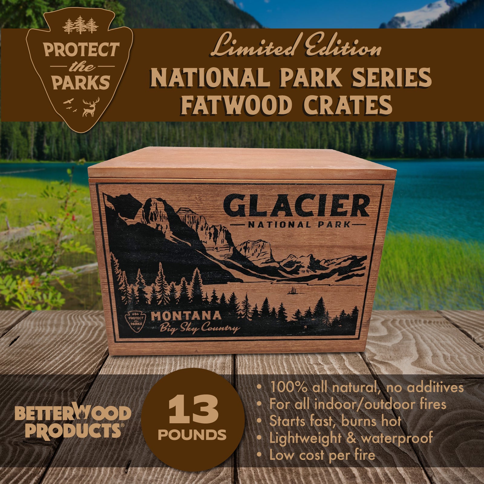 Better Wood Products Protect the Parks Series Fatwood Firestarter Crate, Glacier - VMInnovations