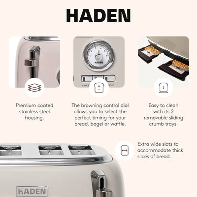 Haden Dorset Wide Slot Stainless Steel Toaster with Crumb Tray, Putty (Used)