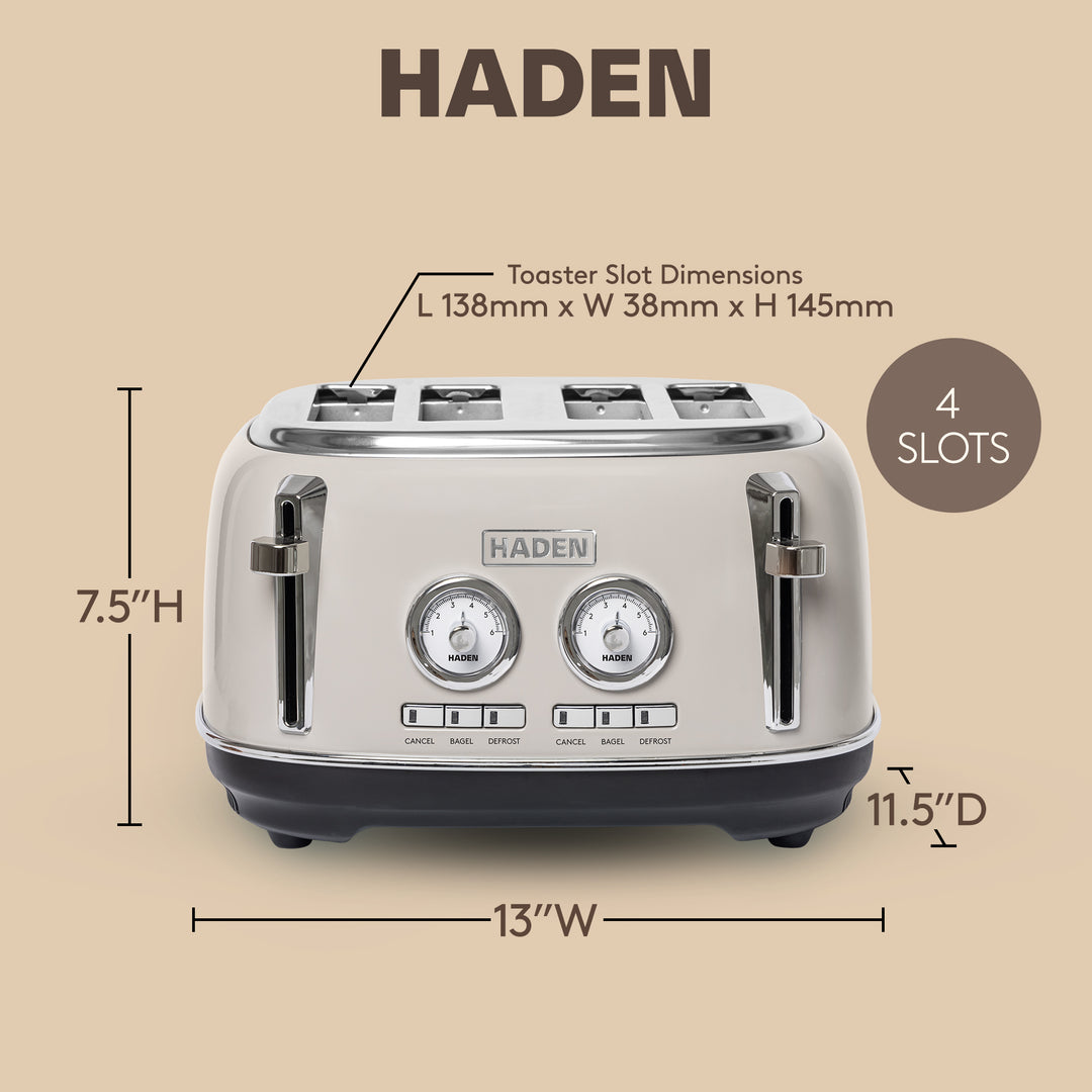 Haden 4 Slice Wide Slot Stainless Steel Toaster w/ Crumb Tray, Putty (Open Box)