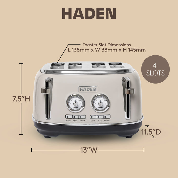 Haden Dorset Wide Slot Stainless Steel Toaster with Crumb Tray, Putty (Used) - VMInnovations