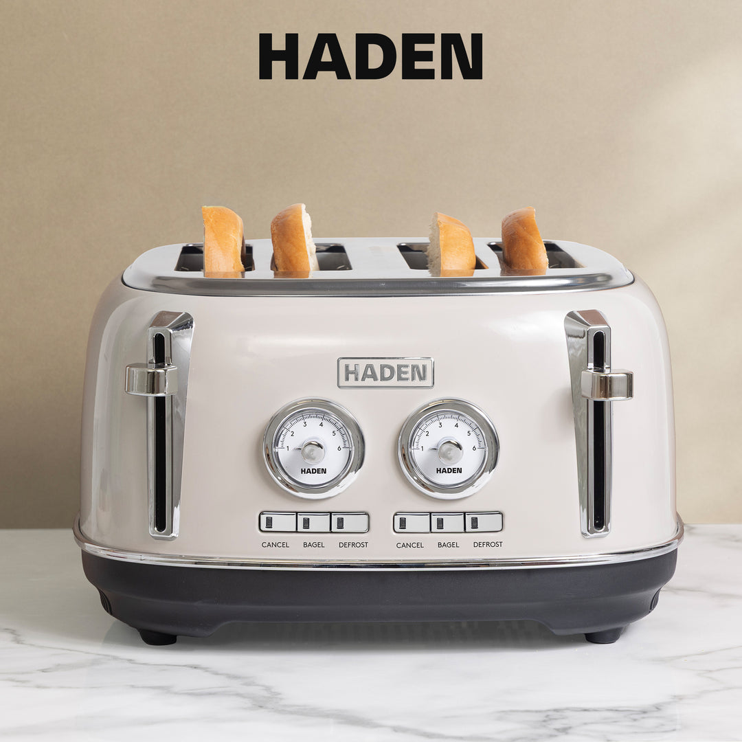 Haden 4 Slice Wide Slot Stainless Steel Toaster w/ Crumb Tray, Putty (Open Box)