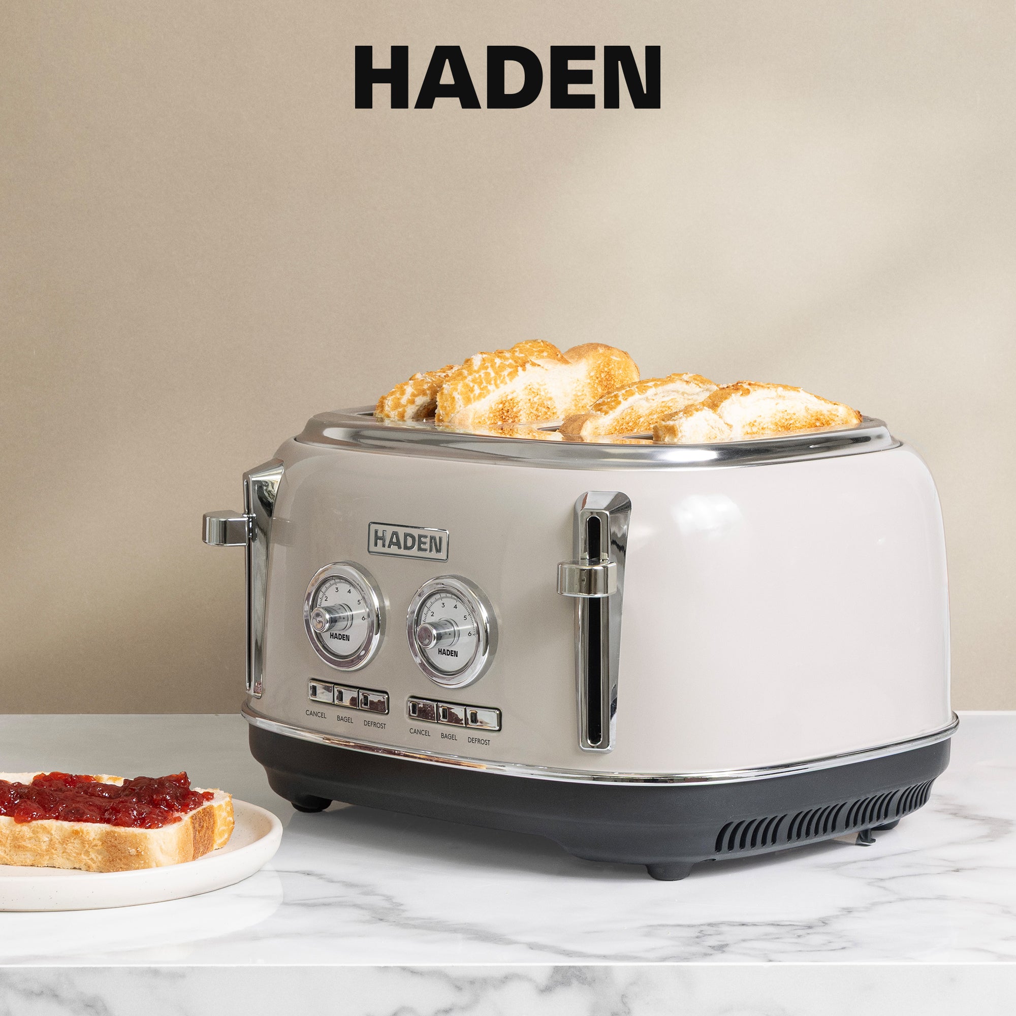 Haden Dorset Wide Slot Stainless Steel Toaster with Crumb Tray, Putty (Used)