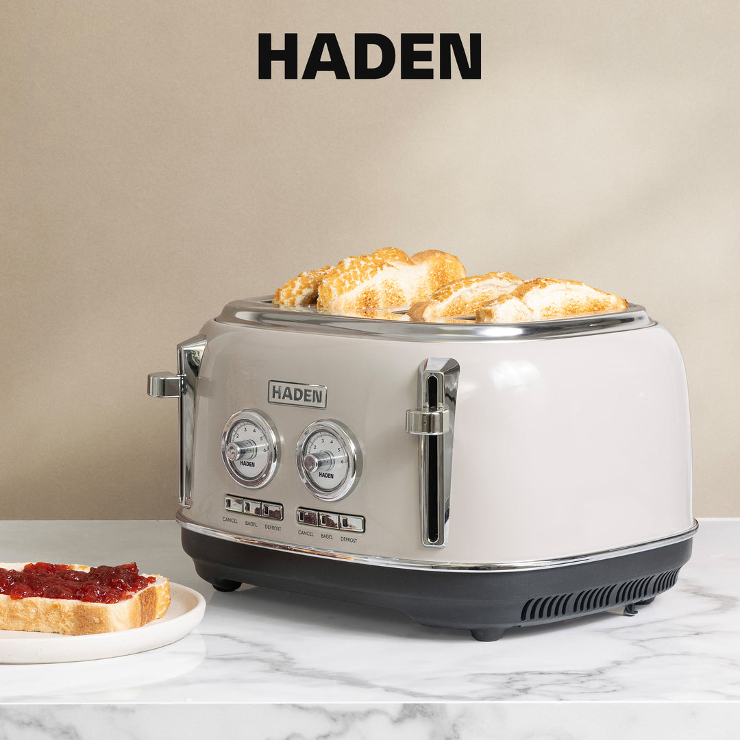 Haden 4 Slice Wide Slot Stainless Steel Toaster w/ Crumb Tray, Putty (Open Box)