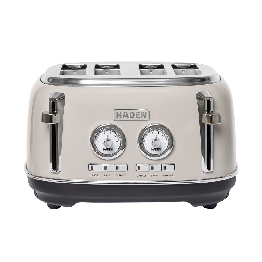 Haden Dorset 4 Slice Wide Slot Stainless Steel Toaster, Putty & Chrome - VMInnovations