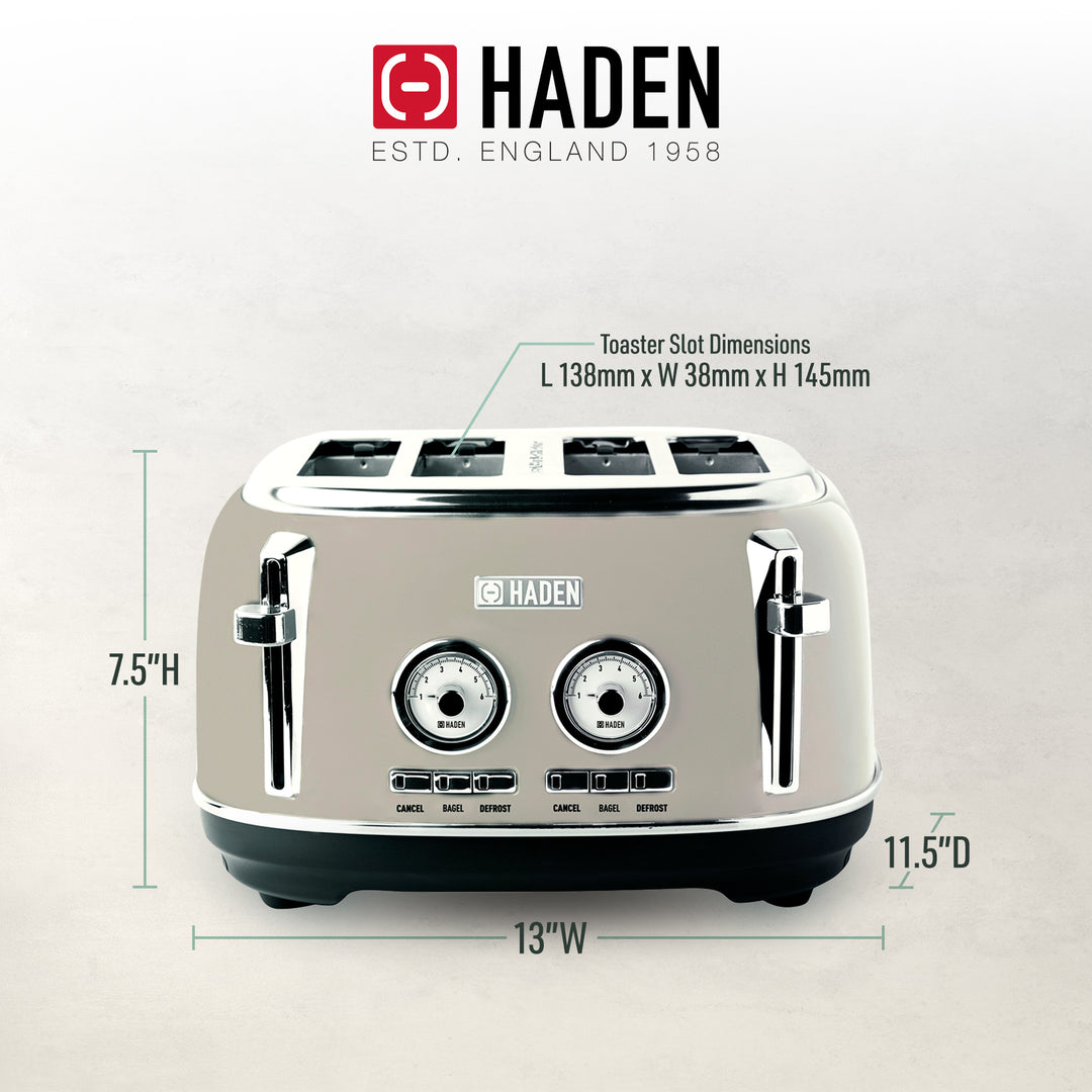 Haden Dorset 4 Slice Wide Slot Stainless Steel Toaster, Putty & Chrome