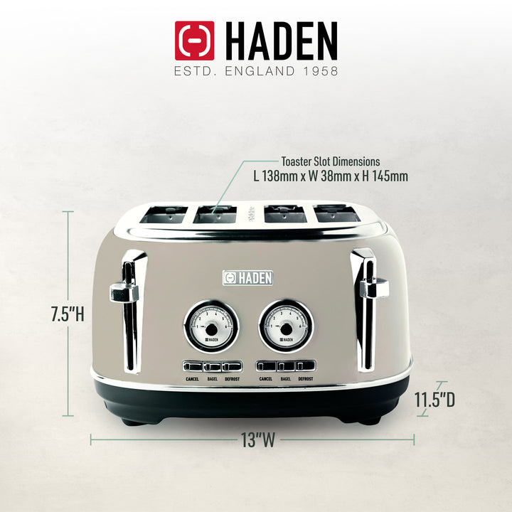 Haden 4 Slice Wide Slot Stainless Steel Toaster w/ Crumb Tray, Putty (Open Box)