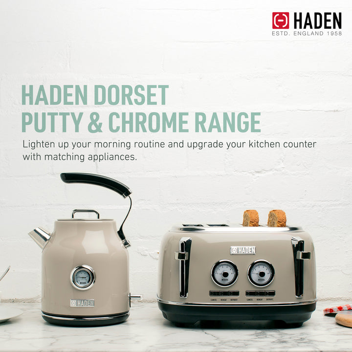 Haden 4 Slice Wide Slot Stainless Steel Toaster w/ Crumb Tray, Putty (Open Box)