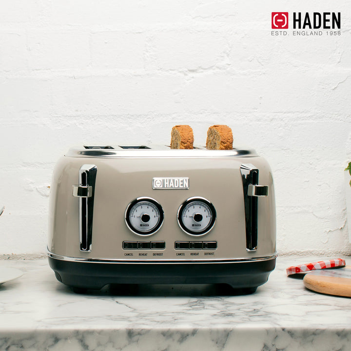 Haden 4 Slice Wide Slot Stainless Steel Toaster w/ Crumb Tray, Putty (Open Box)