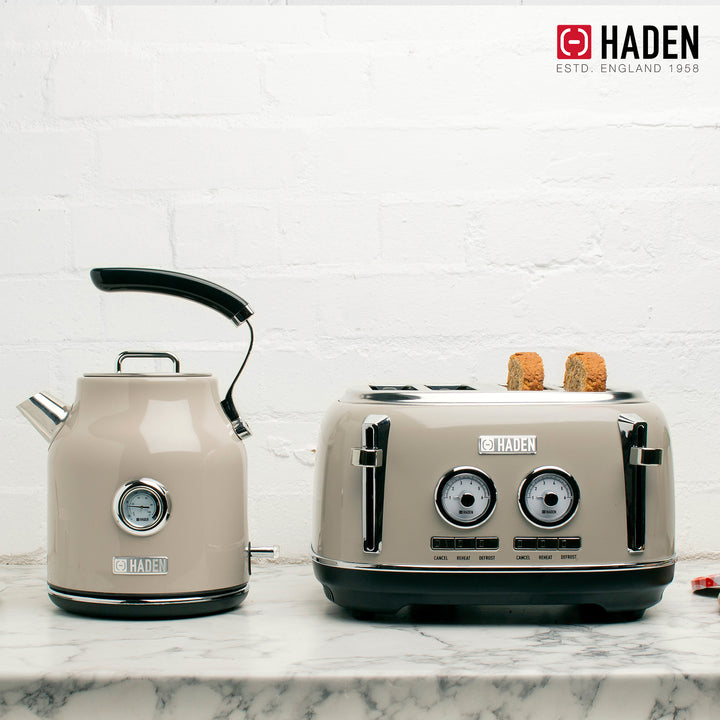Haden 4 Slice Wide Slot Stainless Steel Toaster w/ Crumb Tray, Putty (Open Box)