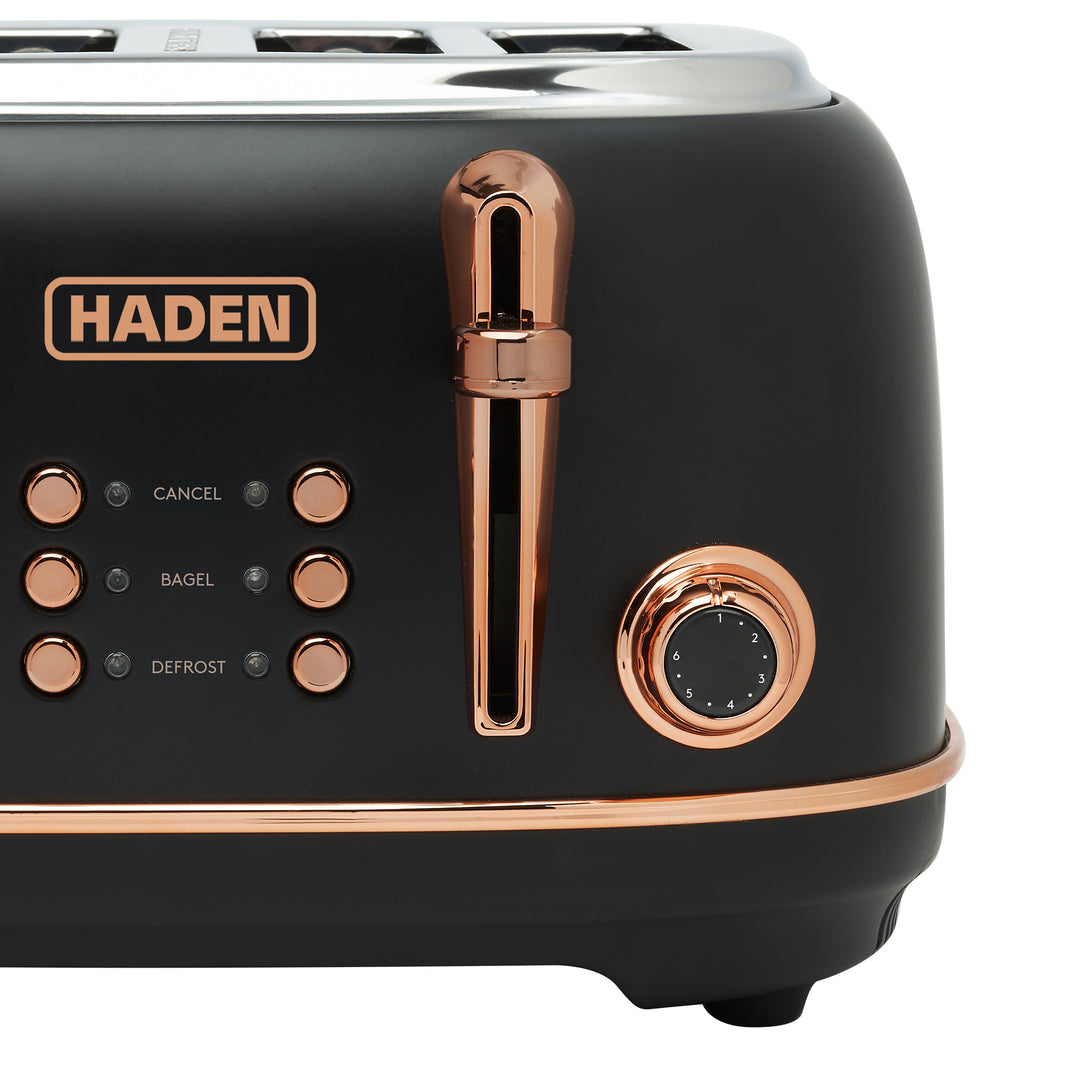 Haden Dorset 4 Slice Stainless Steel Toaster with Tray, Black/Copper (Open Box) - VMInnovations