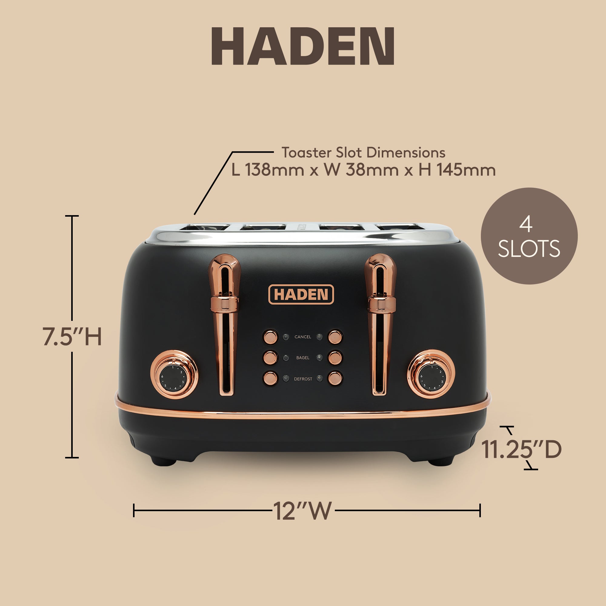 Haden Heritage Toaster & Dorset Electric Kettle & Coffee Machine, Black/Copper