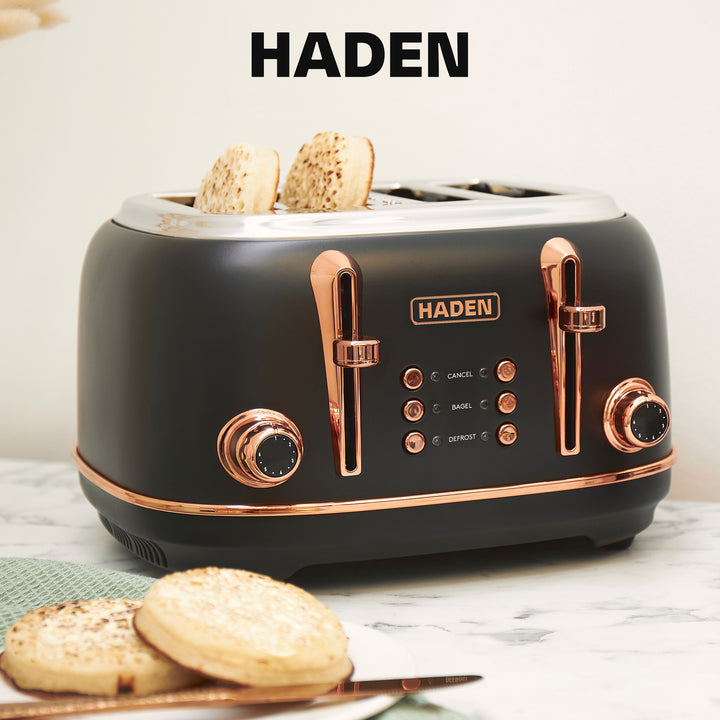 Haden Dorset 4 Slice Stainless Steel Toaster with Tray, Black/Copper (Open Box)