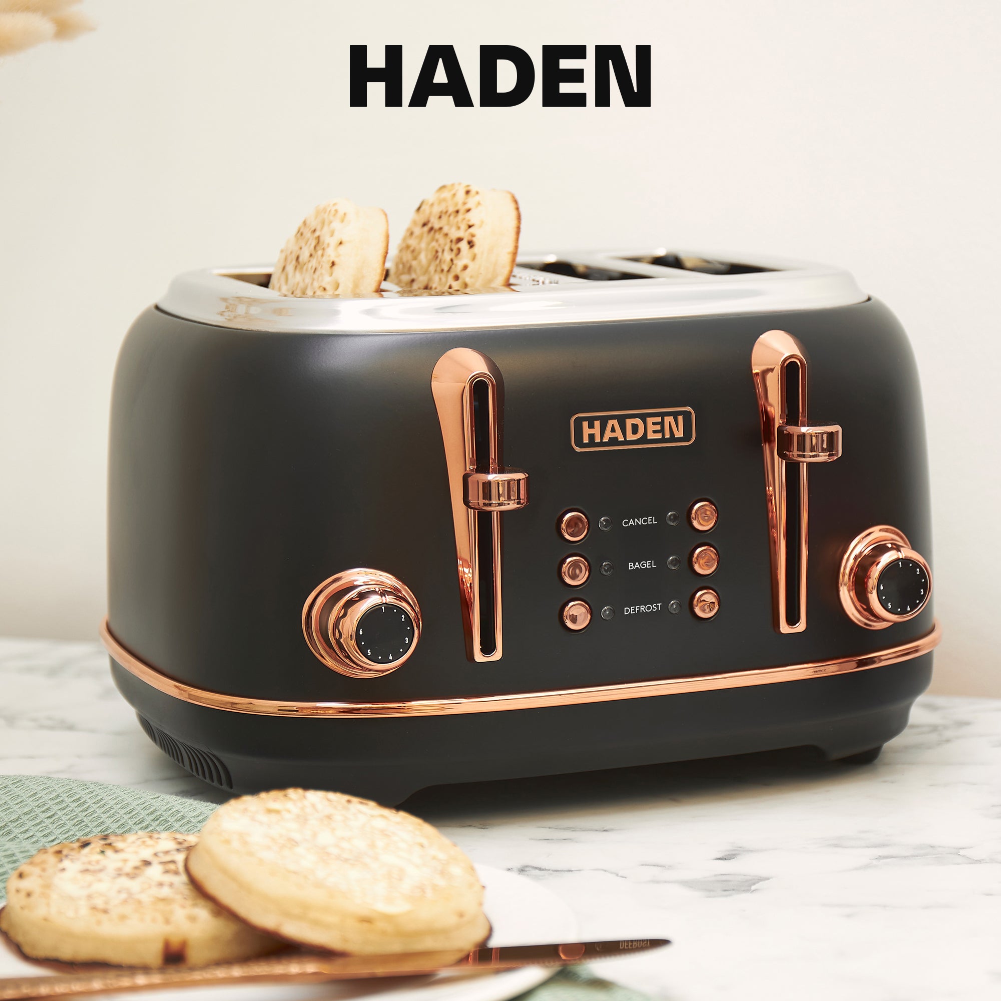 Haden Dorset 4 Slice Wide Slot Toaster with Tray, Black/Copper (For Parts) - VMInnovations