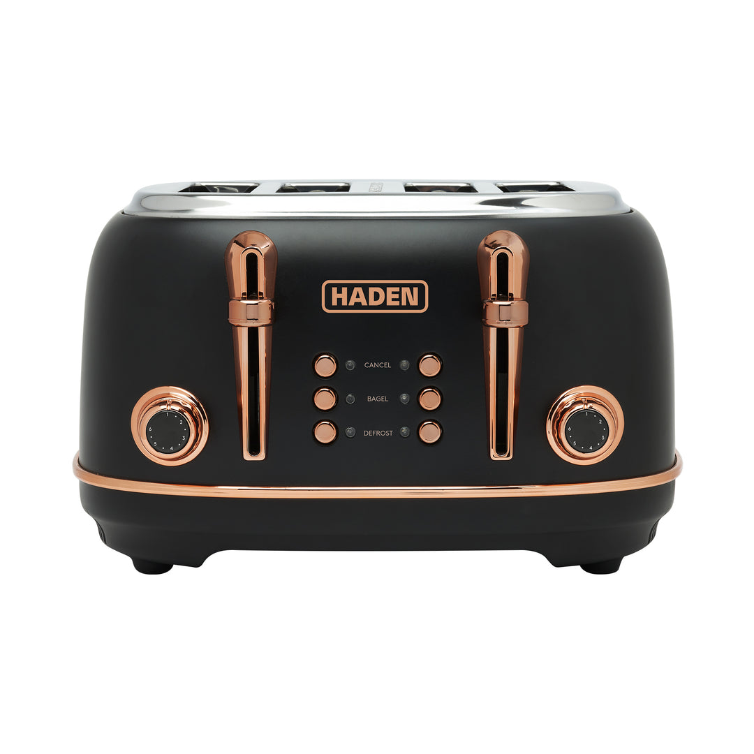 Haden Heritage 4 Slice Toaster & Dorset 1.7L Electric Water Kettle, Black/Copper