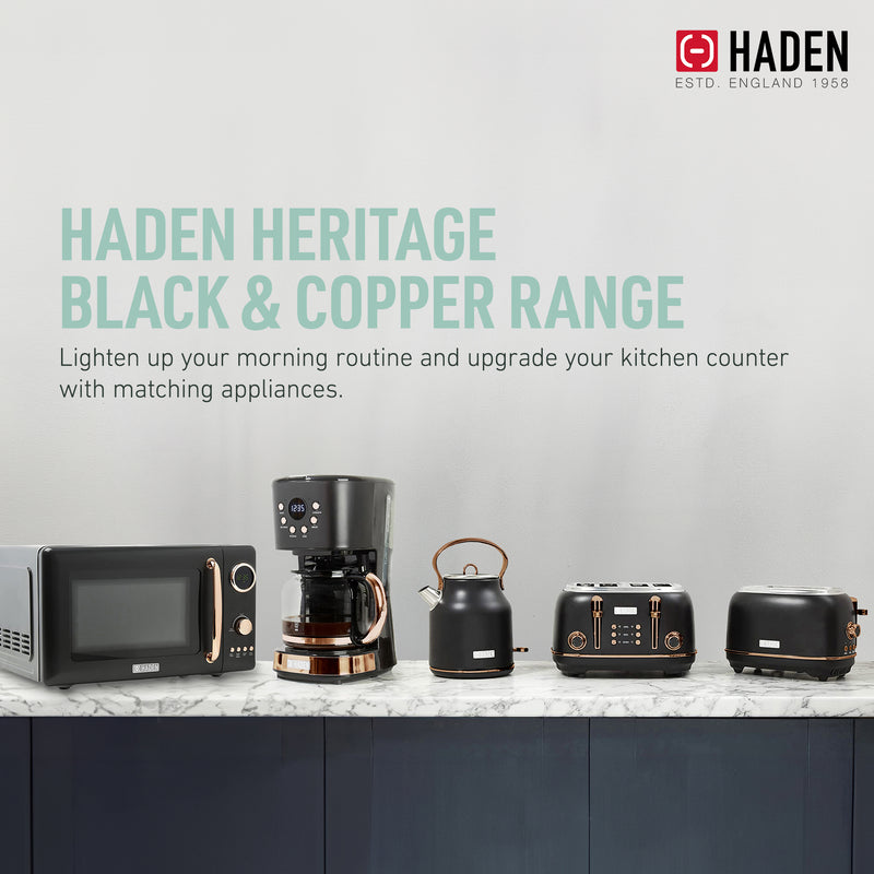 Haden Heritage 4 Slice Wide Slot Stainless Steel Toaster, Black & Copper