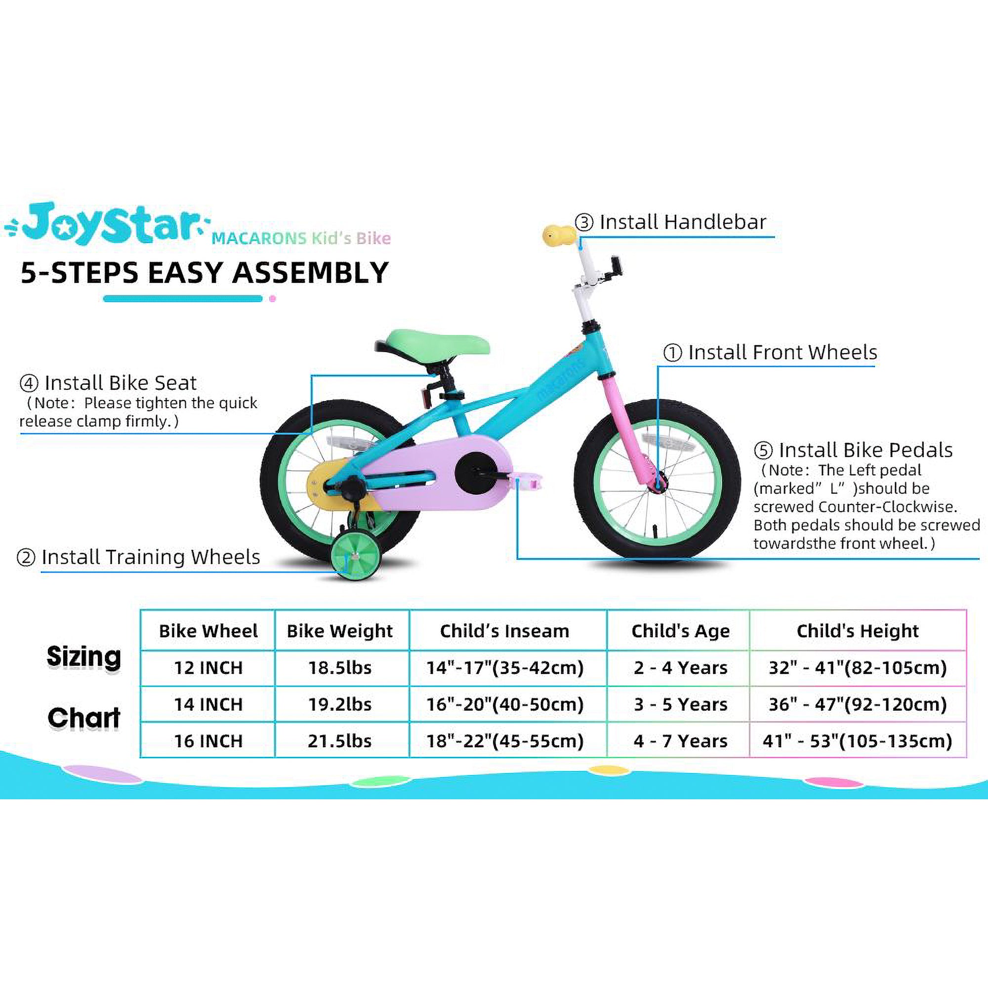 JOYSTAR Macarons Kids Bike for Girls Ages 4-7 with Training Wheels, 16" (Used) - VMInnovations