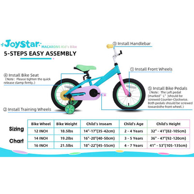 JOYSTAR Macarons Kids Bike for Girls Ages 4-7 with Training Wheels, 16" (Used) - VMInnovations