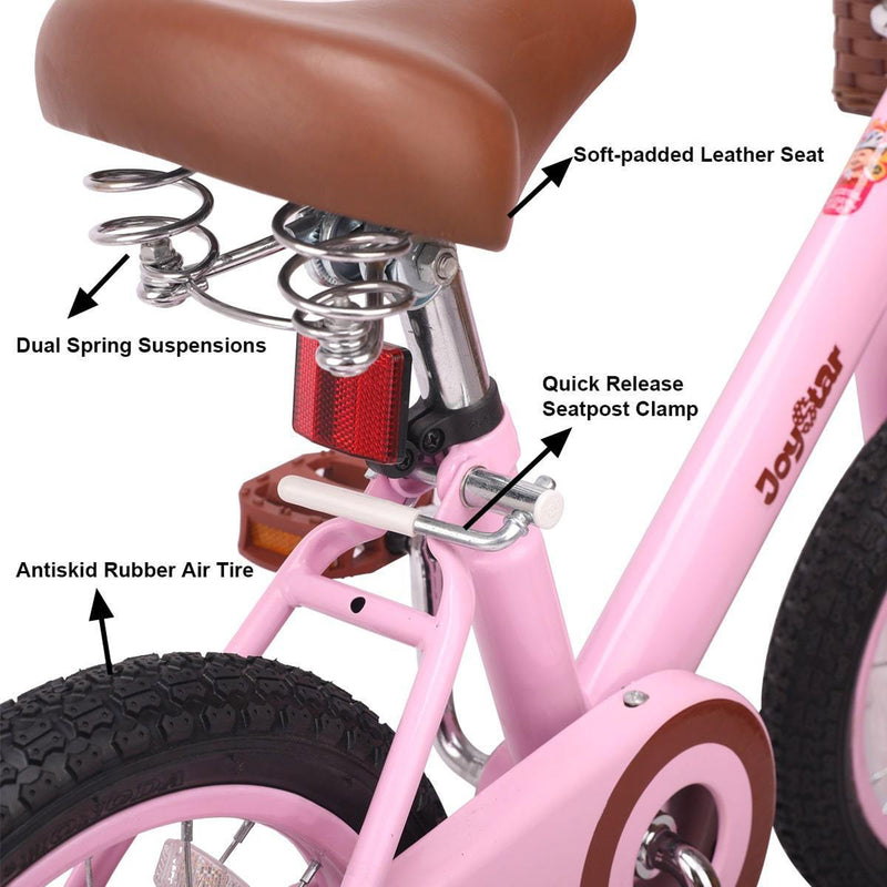 Joystar Vintage 12" Ages 2 to 7 Kids Training Wheel Bike with Basket, Pink(Used)