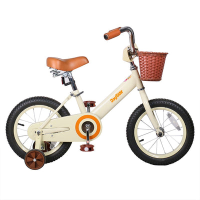 Joystar Vintage 14 Inch Ages 3 to 6 Kids Training Wheel Bike with Basket, Ivory