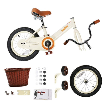 Joystar 14 Inch Ages 3-6 Kids Training Wheel Bike with Basket, Beige (For Parts)
