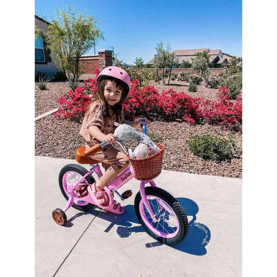 Joystar Vintage 14 Inch Ages 3 to 6 Kids Training Wheel Bike with Basket, Pink